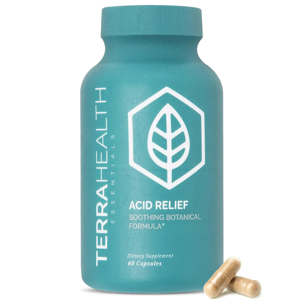 Terra Health Essentials Acid Relief - Plant Based Digestive Support Supplement for Comfortable Gut Function - Lemon Balm, Slippery Elm, Aloe Vera, DGL Licorice - 60 Capsules - FENGGESTORE20
