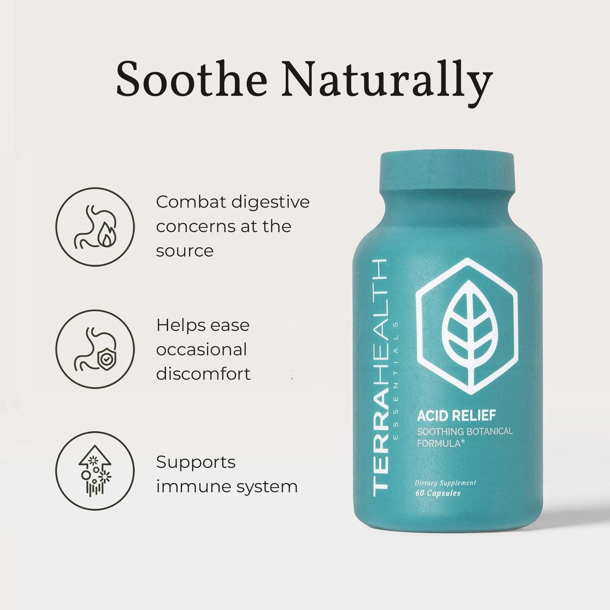 Terra Health Essentials Acid Relief - Plant Based Digestive Support Supplement for Comfortable Gut Function - Lemon Balm, Slippery Elm, Aloe Vera, DGL Licorice - 60 Capsules - FENGGESTORE20