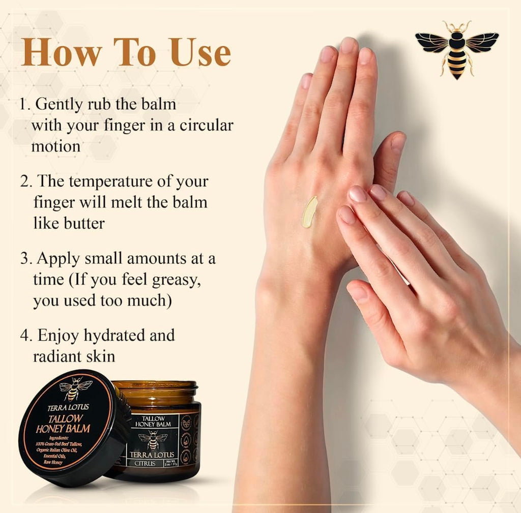 Terra Lotus - Organic Grass-Fed Beef Tallow Balm with Raw Honey - Moisturizing Cream - FENGGESTORE20