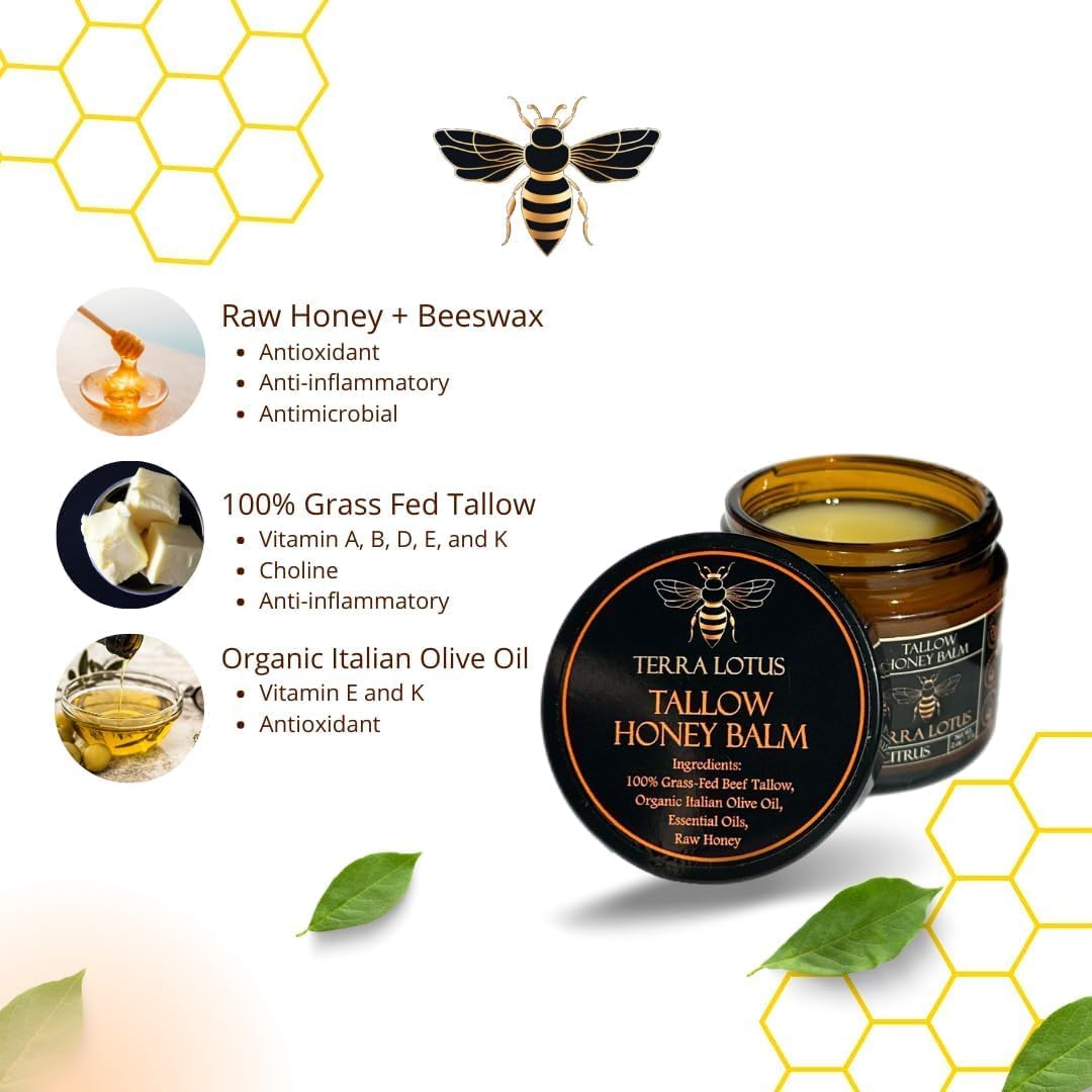 Terra Lotus - Organic Grass-Fed Beef Tallow Balm with Raw Honey - Moisturizing Cream - FENGGESTORE20