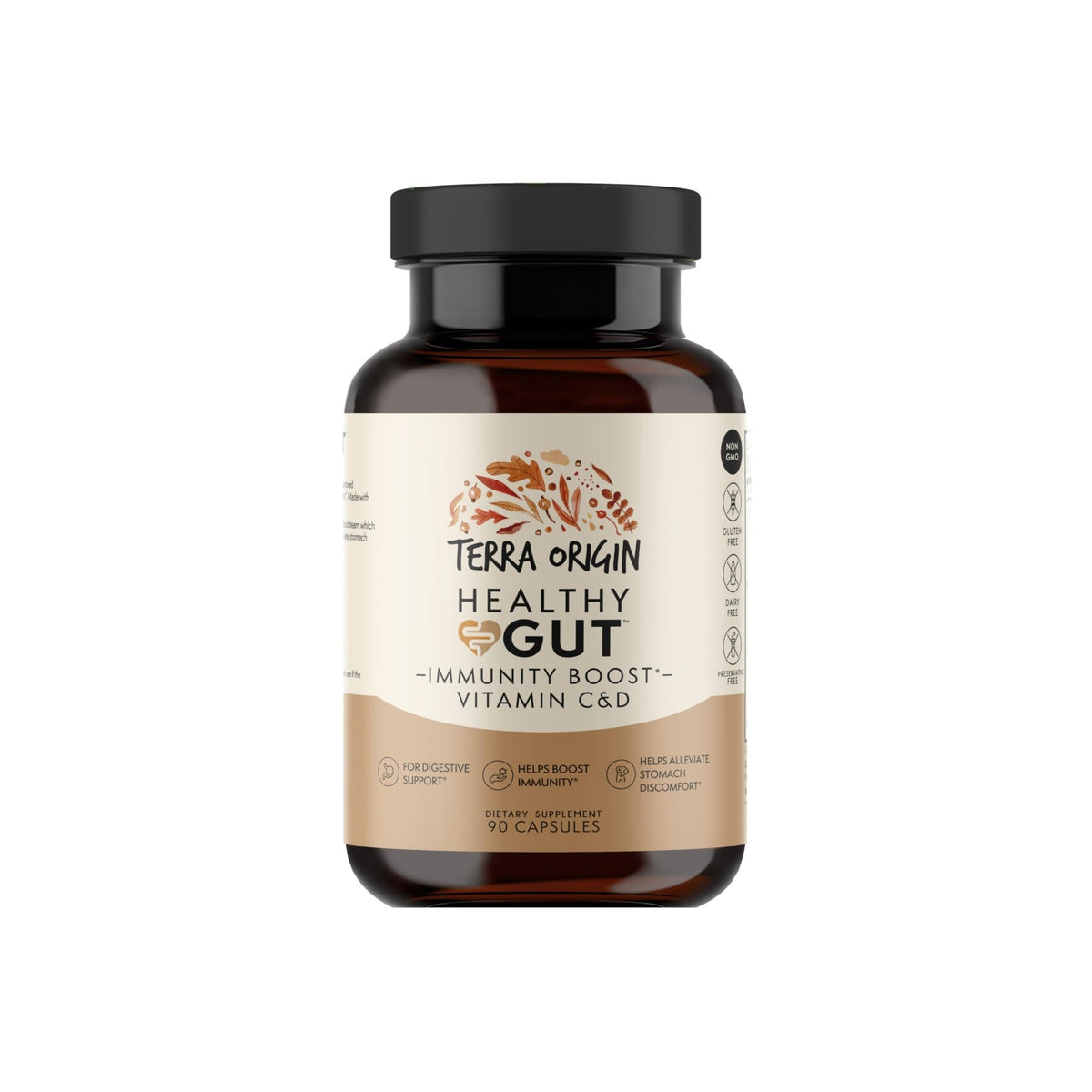 TERRA ORIGIN Healthy Gut Capsules with Immunity Boost | 90 Capsules | Non GMO, Gluten Free, Dairy Free | Digestive Support for Men and Women - FENGGESTORE20
