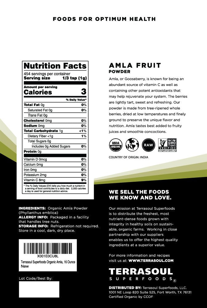 Terrasoul Superfoods Organic Amla Berry Powder (Amalaki), 16 Oz - Rich in Antioxidant Vitamin C | Supports Immunity - FENGGESTORE20
