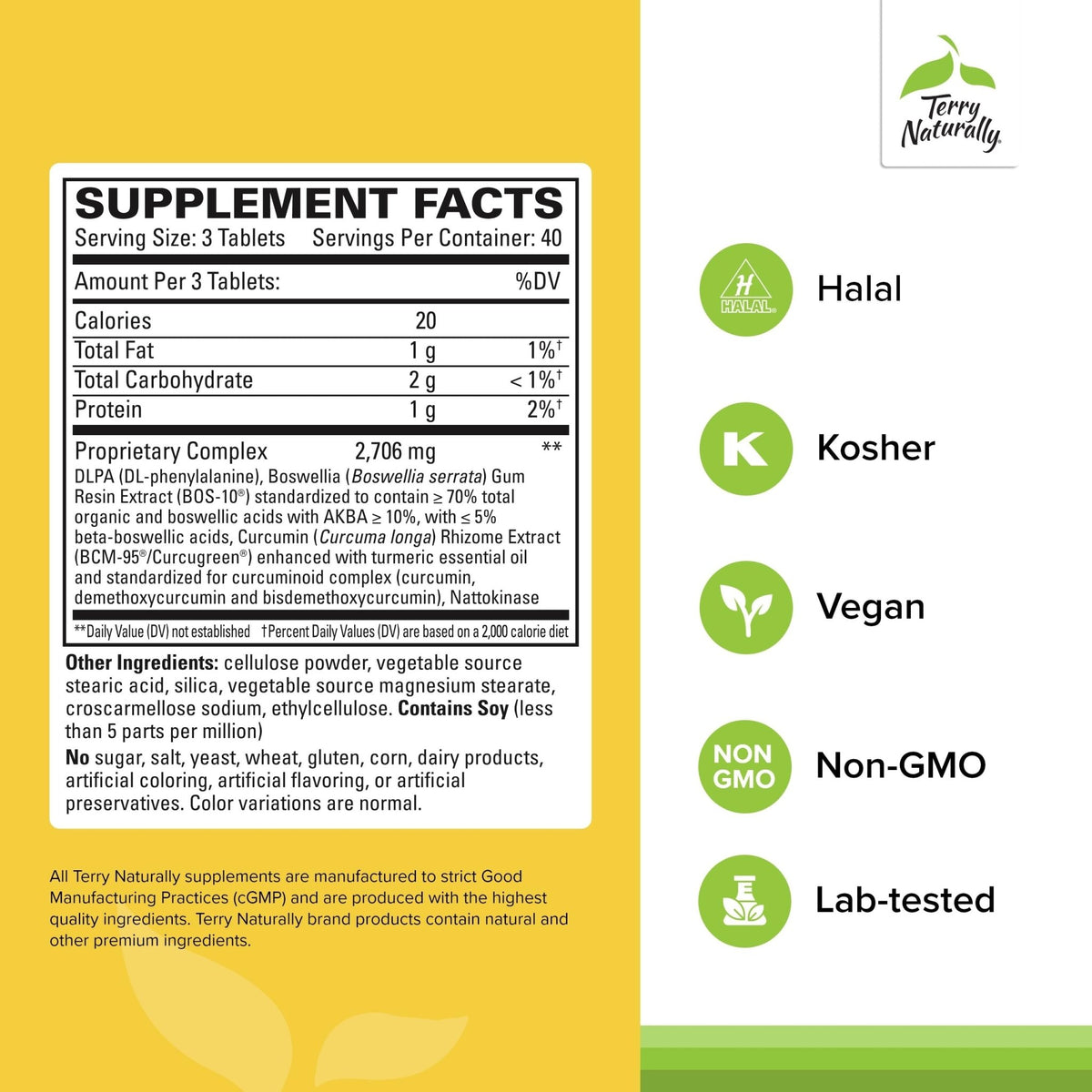 Terry Naturally Curamin Extra Strength - 120 Vegan Tablets - Non-Addictive Pain Relief Supplement with Curcumin from Turmeric - FENGGESTORE20