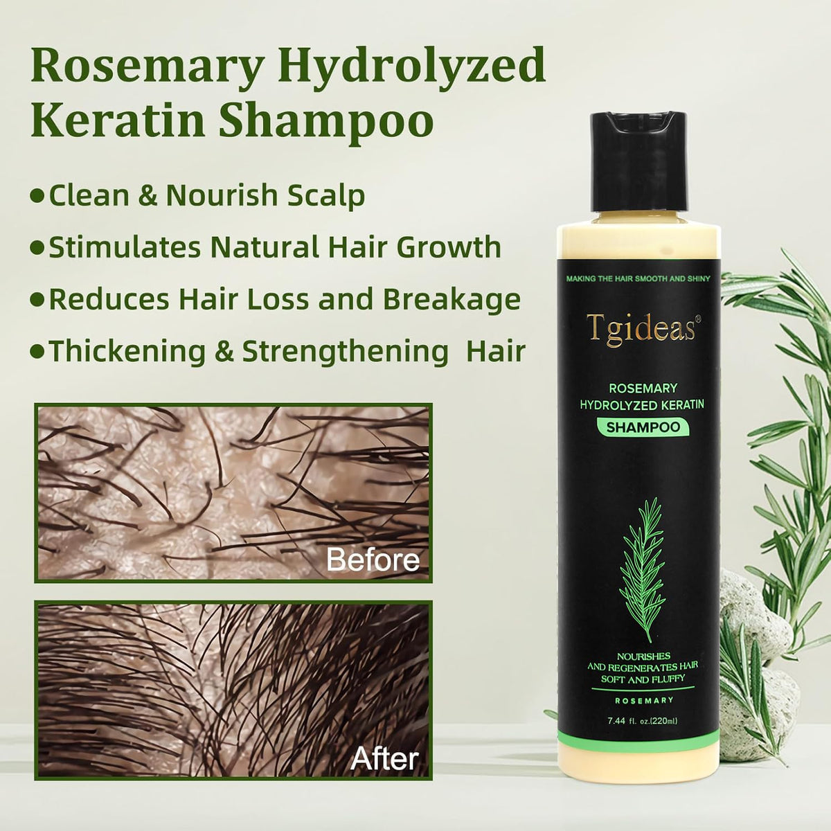 Tgideas Organic Rosemary Hair Growth Shampoo for Women and Men-Natural Thickening & Strengthening Shampoo with Hydrolyzed Keratin - FENGGESTORE20