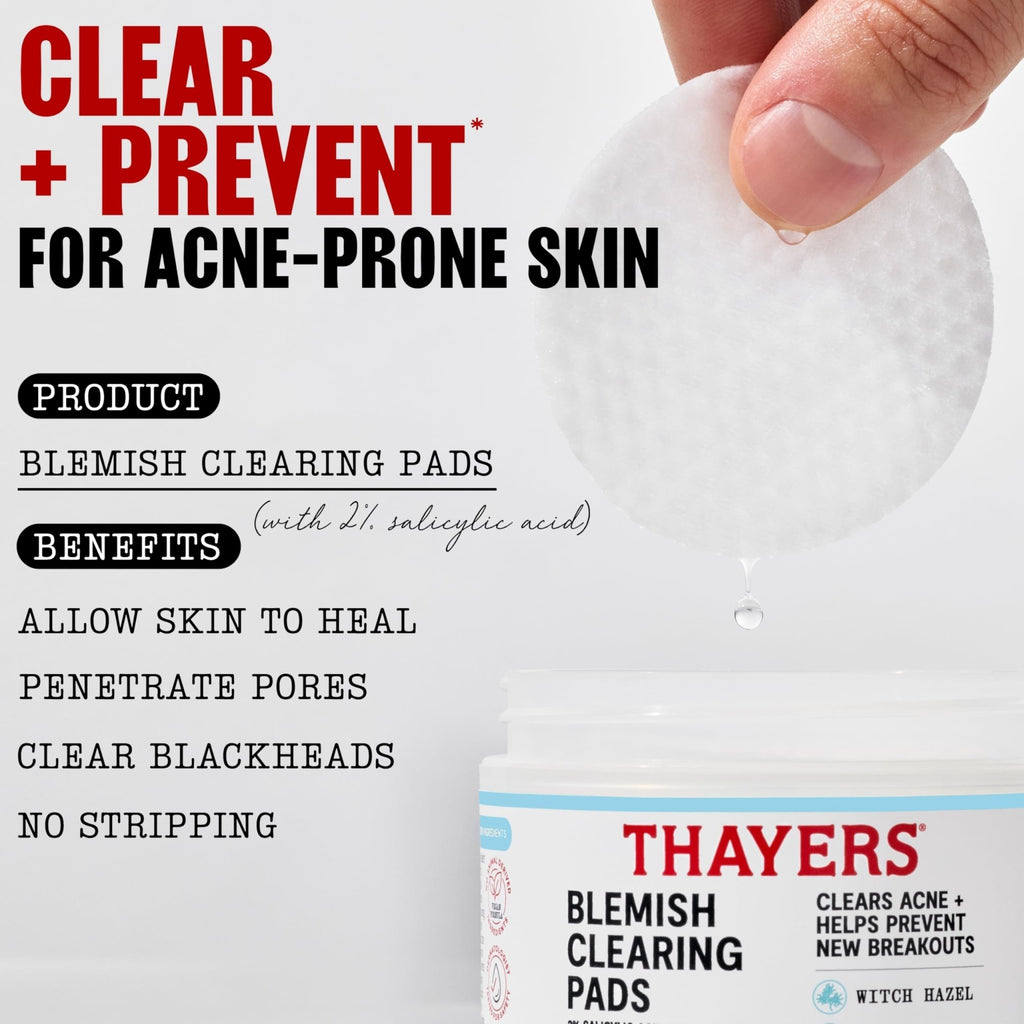 Thayers Blemish Clearing Acne Pads, Salicylic Acid Acne Treatment for Face, Pore Reducing, Exfoliating - FENGGESTORE20