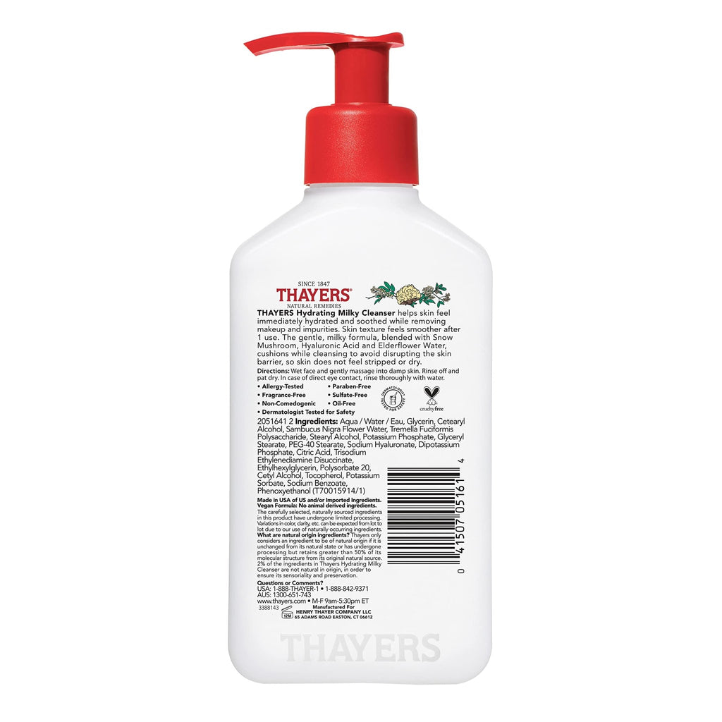 Thayers Milky Hydrating Face Cleanser with Snow Mushroom and Hyaluronic Acid, Dermatologist Recommended Gentle Facial Wash and Hydrating Skincare - FENGGESTORE20