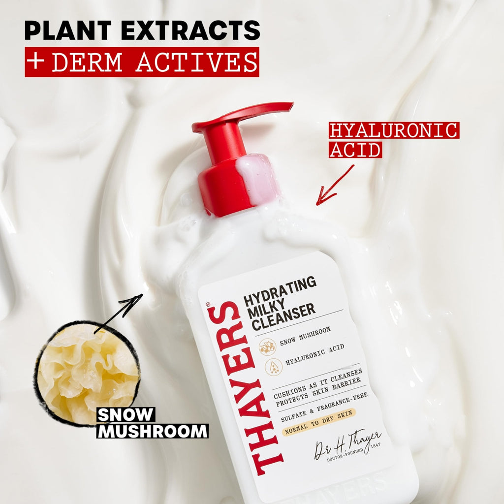 Thayers Milky Hydrating Face Cleanser with Snow Mushroom and Hyaluronic Acid, Dermatologist Recommended Gentle Facial Wash and Hydrating Skincare - FENGGESTORE20