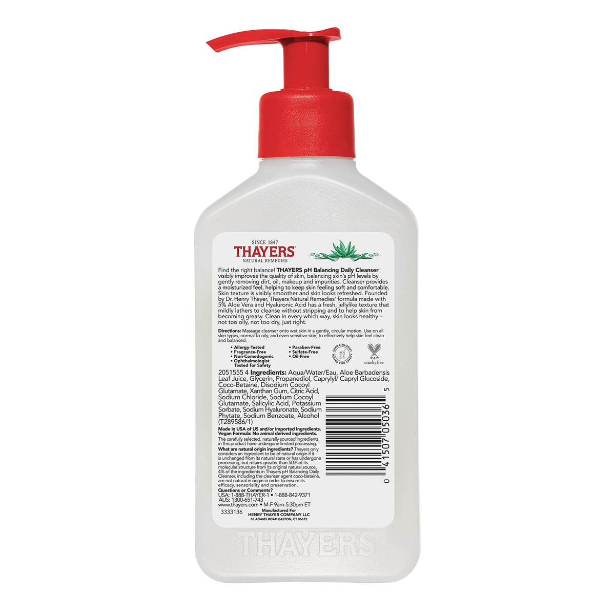 THAYERS pH Balancing Daily Cleanser, Face Wash with Aloe Vera, Gentle and Hydrating Skin Care for Dry, Oily, or Acne Prone Skin, 8 FL Oz. - FENGGESTORE20