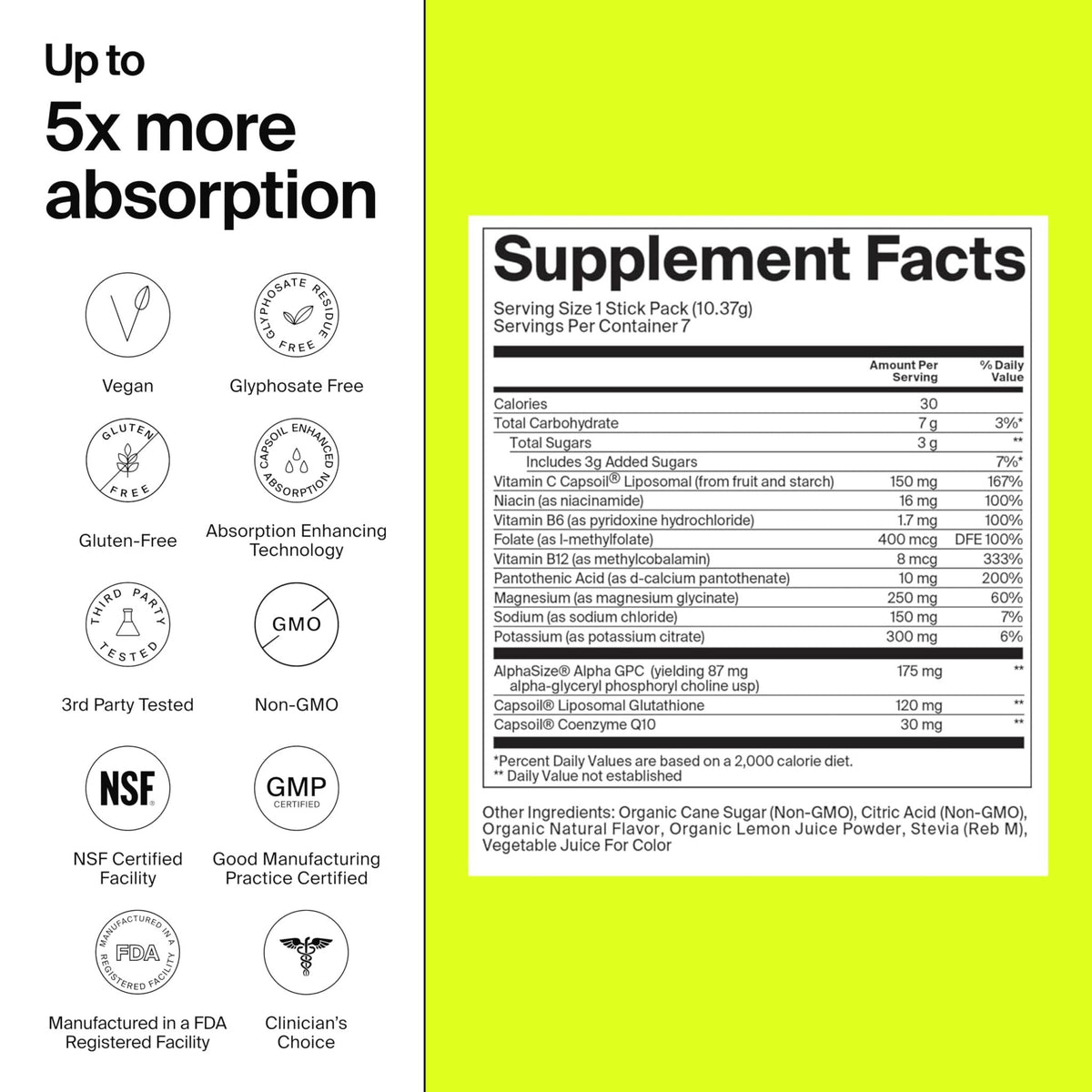 The Absorption Company Electrolyte Powder Packets - Workout Recovery & Hydration Drink Mix with Liposomal Glutathione, Vitamin C & Methylated B Vitamins - FENGGESTORE20
