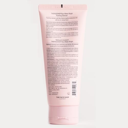 The Face Shop Rice Water Bright Foaming Facial Cleanser with Ceramide, Gentle Face Wash for Hydrating & Moisturizing, - FENGGESTORE20