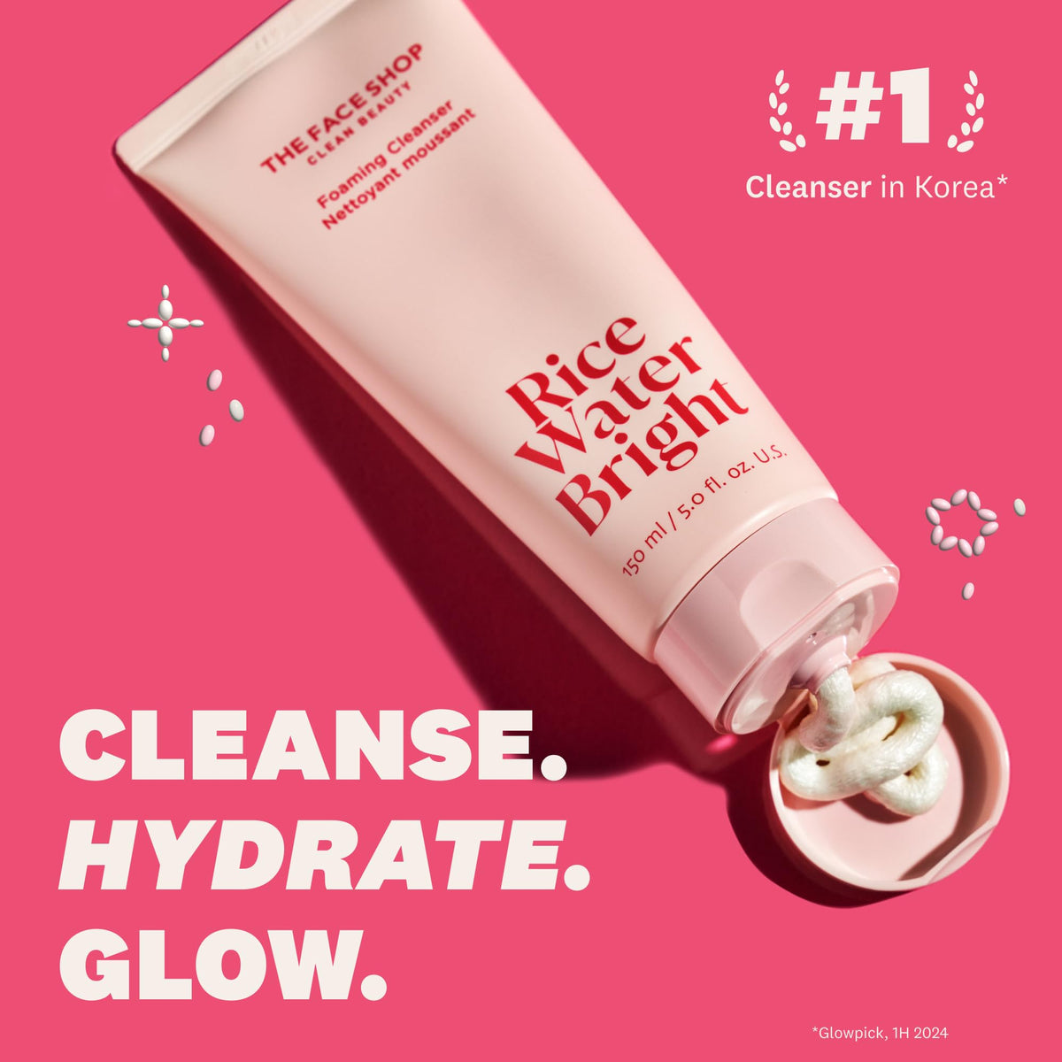 The Face Shop Rice Water Bright Foaming Facial Cleanser with Ceramide, Gentle Face Wash for Hydrating & Moisturizing, - FENGGESTORE20