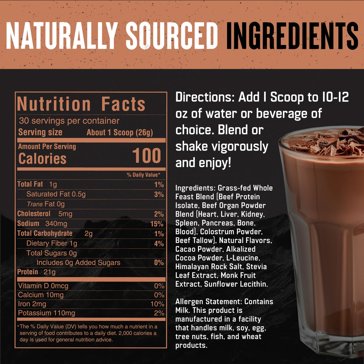 The Fittest Whole Feast Beef Protein Powder - Milk Chocolate - Grass Fed Nose to Tail Carnivore Blend Including Liver, Colostrum and Whole Bone - BCAAs - 14g Collagen, 21g Total Protein - FENGGESTORE20