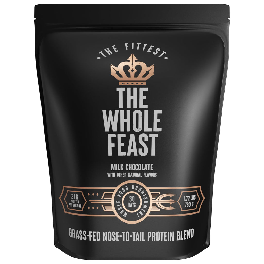 The Fittest Whole Feast Beef Protein Powder - Milk Chocolate - Grass Fed Nose to Tail Carnivore Blend Including Liver, Colostrum and Whole Bone - BCAAs - 14g Collagen, 21g Total Protein - FENGGESTORE20