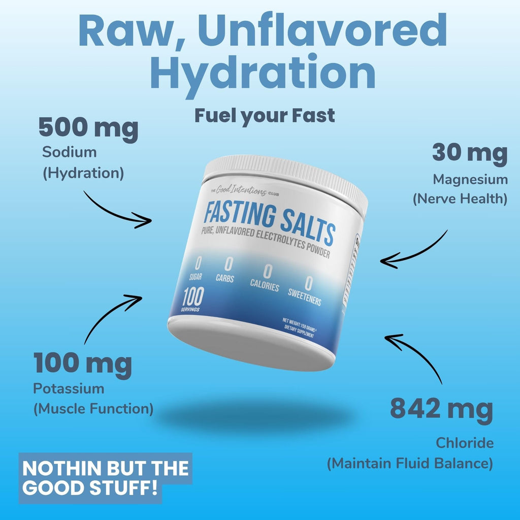 The Good Intentions Club Fasting Electrolytes - Unflavored Electrolyte Powder - 100 Servings - Fasting Salts - Fasting Supplement - Electrolytes for Fasting - FENGGESTORE20