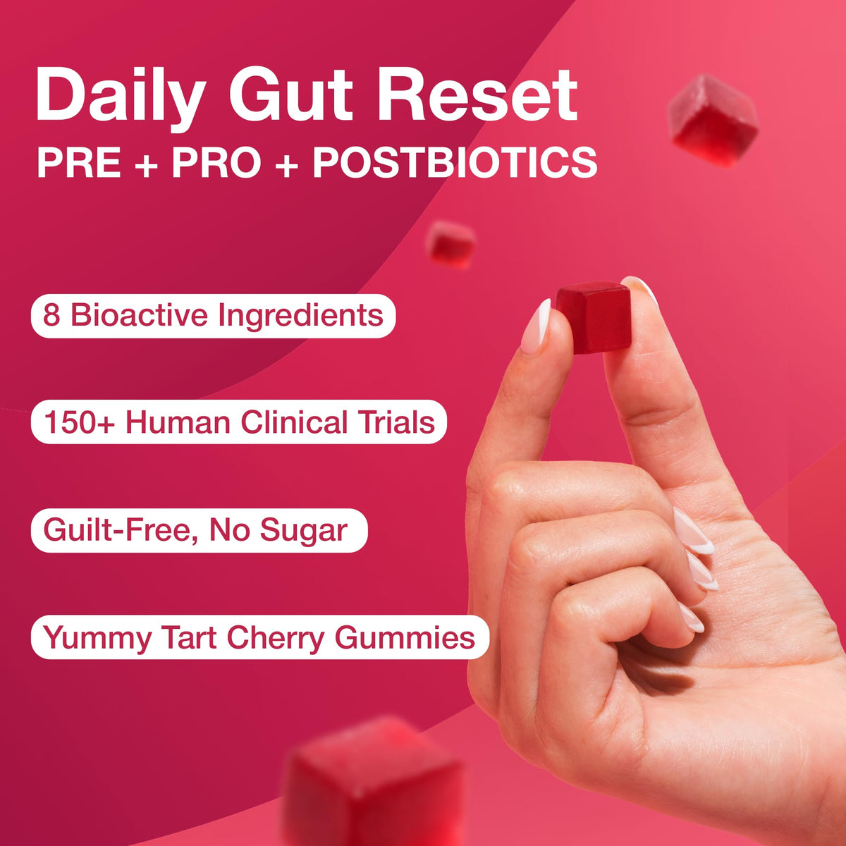 The Gut Gummy, 360° Daily Gut Reset, Full-Spectrum Tribiotic for Women & Men, Prebiotics Probiotics Postbiotics for Bloating, Belly Fat, Skin & Immune Support, Sugar Free Tart Cherry Gummies, 60 Count - FENGGESTORE20