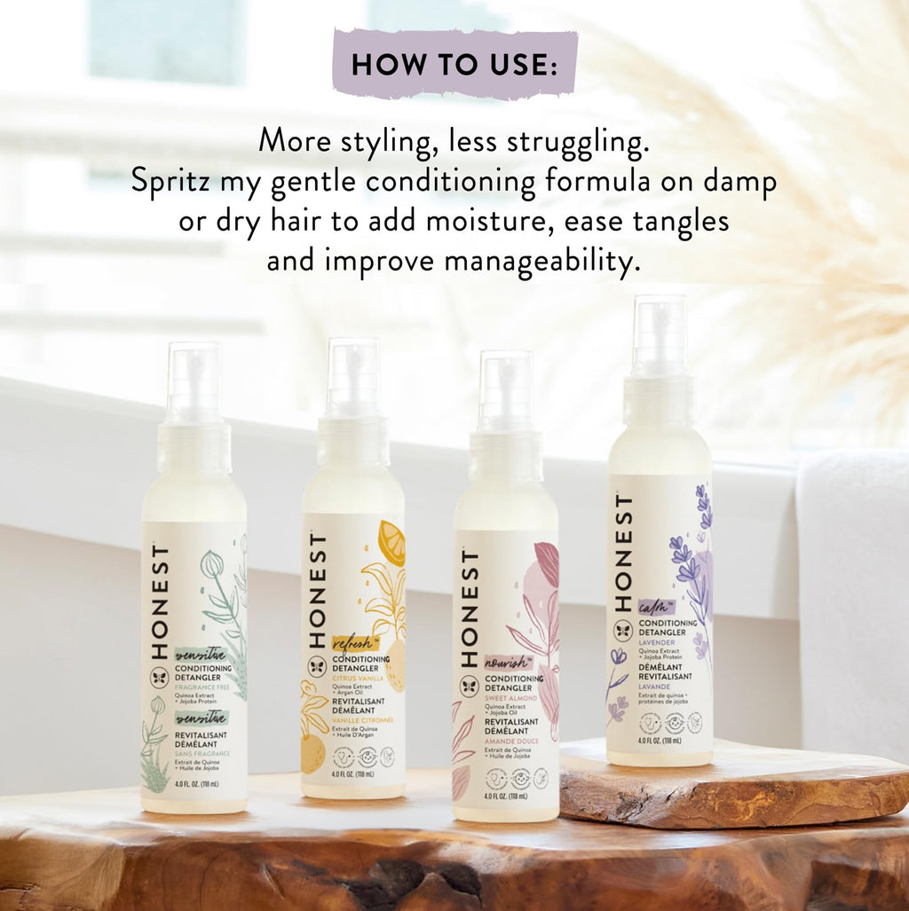 The Honest Company Conditioning Hair Detangler, Tear-Free, Hypoallergenic, Leave-In Conditioner and Fortifying Spray - FENGGESTORE20