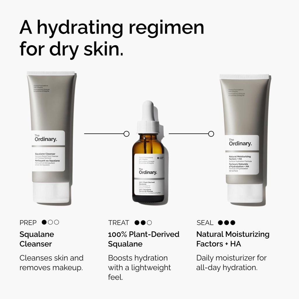 The Ordinary 100% Plant-Derived Squalane, for Skin and Hair, Lightweight Hydration, and Moisture Barrier Support, 1 Fl Oz - FENGGESTORE20