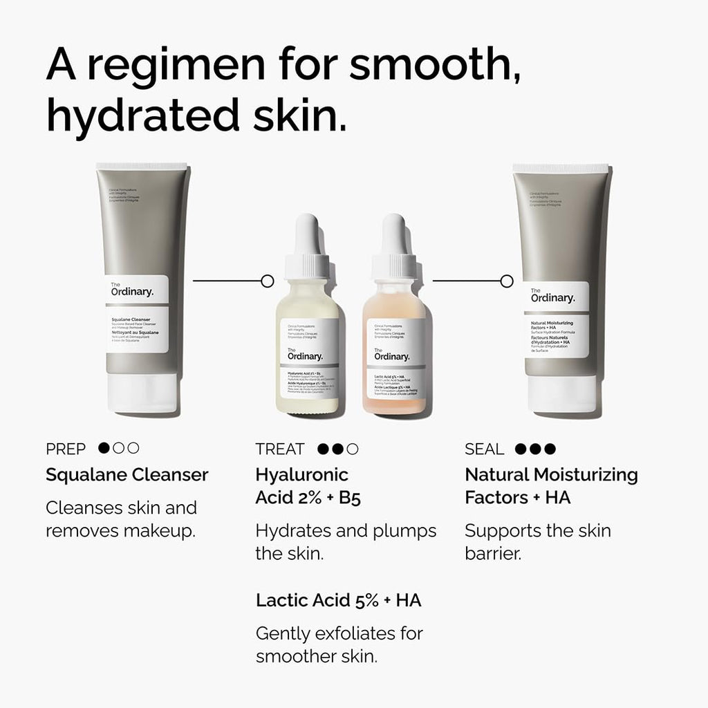 The Ordinary Lactic Acid 5% + Hyaluronic Acid 2%, Gentle Exfoliating Serum for Smoother Skin, 1 Fl Oz - FENGGESTORE20