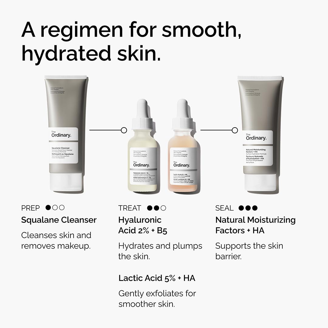 The Ordinary Lactic Acid 5% + Hyaluronic Acid 2%, Gentle Exfoliating Serum for Smoother Skin, 1 Fl Oz - FENGGESTORE20