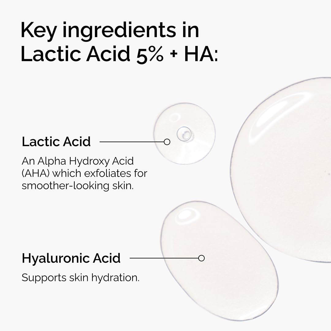 The Ordinary Lactic Acid 5% + Hyaluronic Acid 2%, Gentle Exfoliating Serum for Smoother Skin, 1 Fl Oz - FENGGESTORE20
