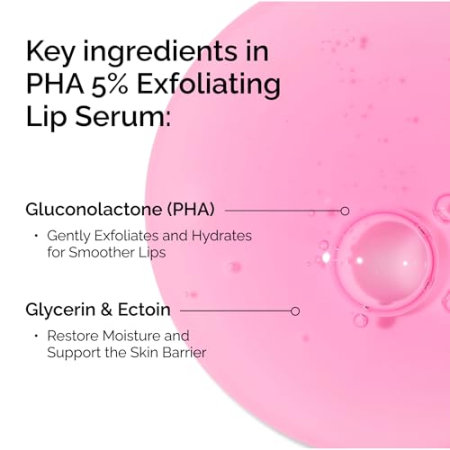 The Ordinary PHA 5% Exfoliating Lip Serum, Hydrating Overnight Lip Exfoliator Treatment, 0.5 Fl Oz - FENGGESTORE20