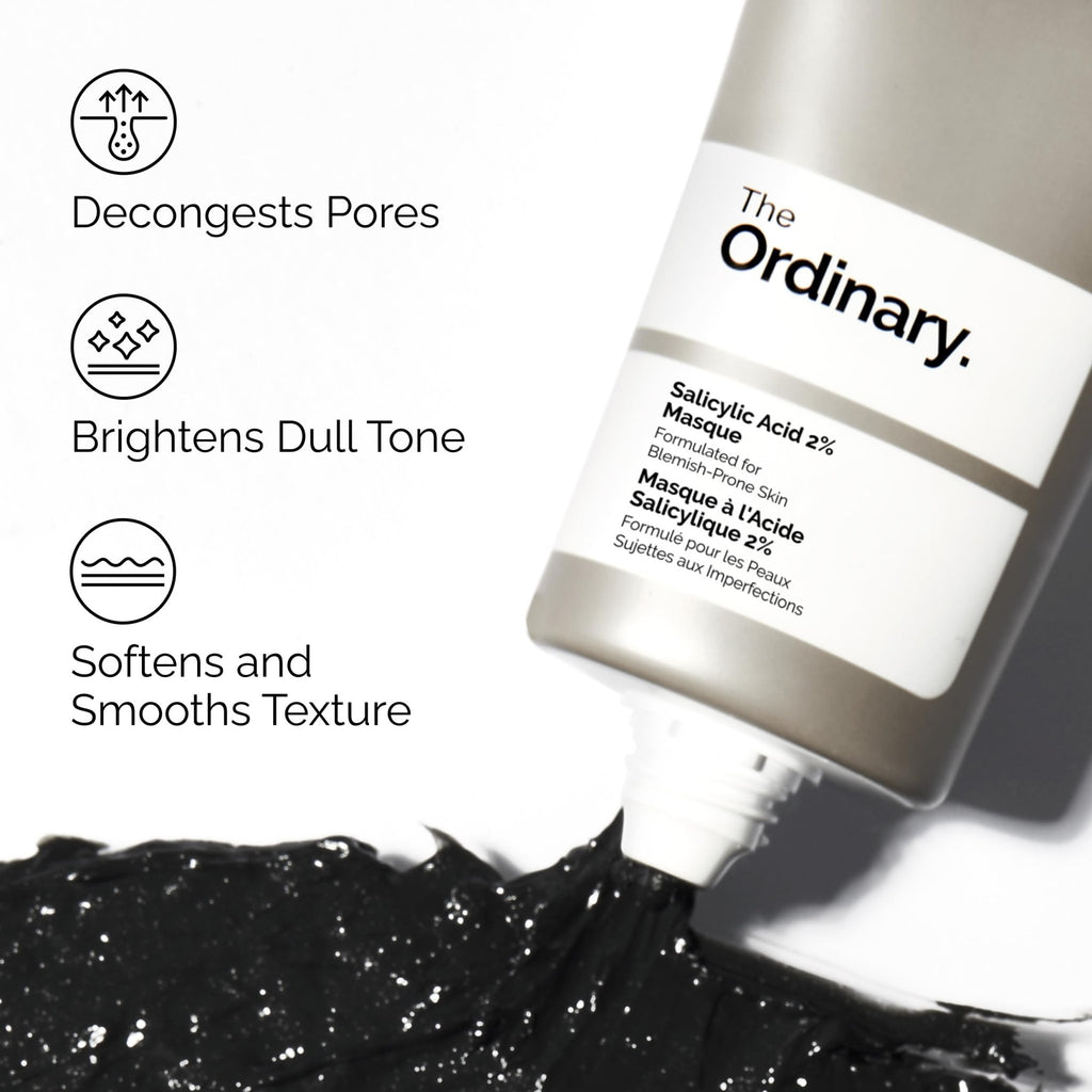 The Ordinary Salicylic Acid 2% Masque, Clarifying Charcoal & Clay Mask for Blemish-Prone Skin, 1.7 Fl Oz - FENGGESTORE20