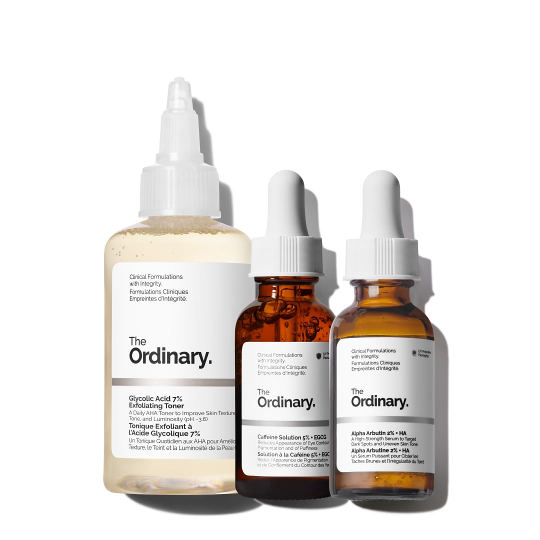 The Ordinary The Bright Set, 3-Step Regimen for Radiant, Even Skin Tone with Glycolic Acid 7% Exfoliating Toner - FENGGESTORE20