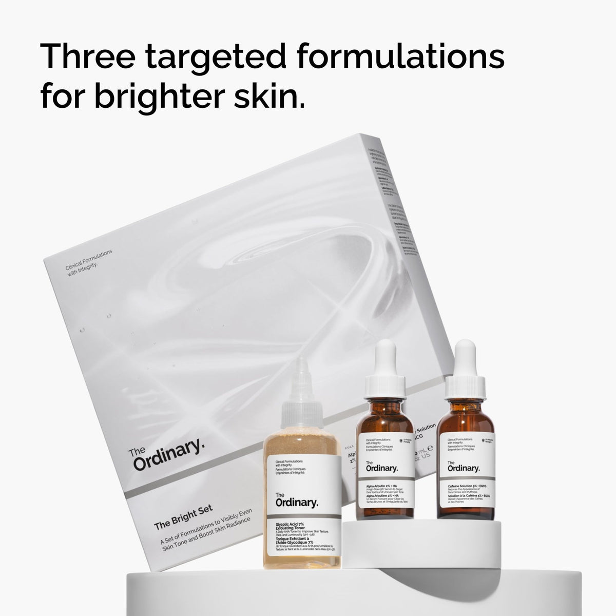 The Ordinary The Bright Set, 3-Step Regimen for Radiant, Even Skin Tone with Glycolic Acid 7% Exfoliating Toner - FENGGESTORE20