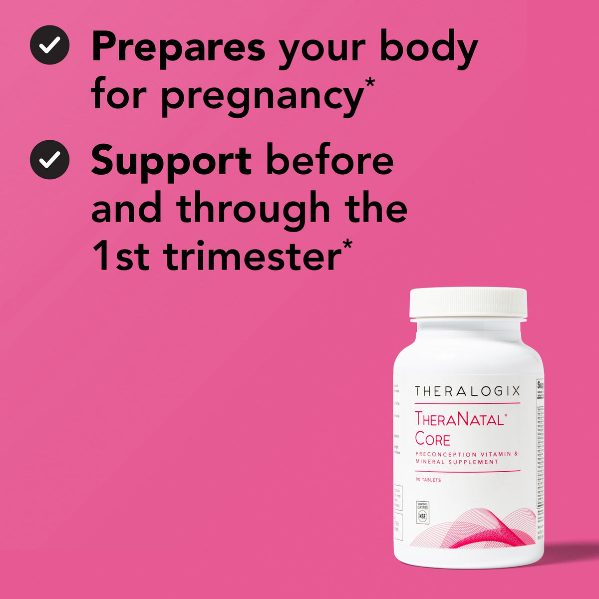 Theralogix TheraNatal Core Preconception Vitamin Supplement - 90-Day Supply - Prenatal Vitamins & Fertility Supplement for Women with Folate, Vitamin D3 - FENGGESTORE20