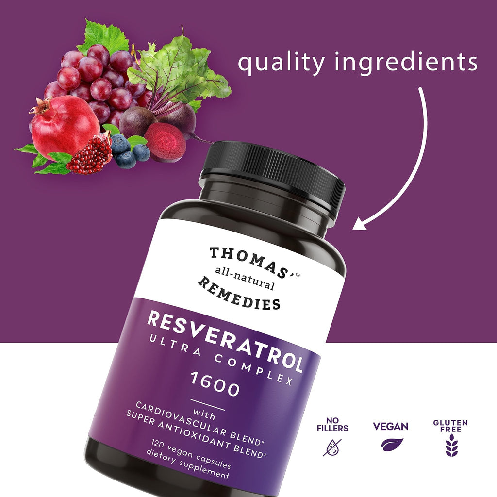 Thomas' all-natural Remedies Resveratrol 1600mg Organic Trans-Resveratrol Antioxidant Supplement with Organic Grape Seed Extract and Quercetin - FENGGESTORE20