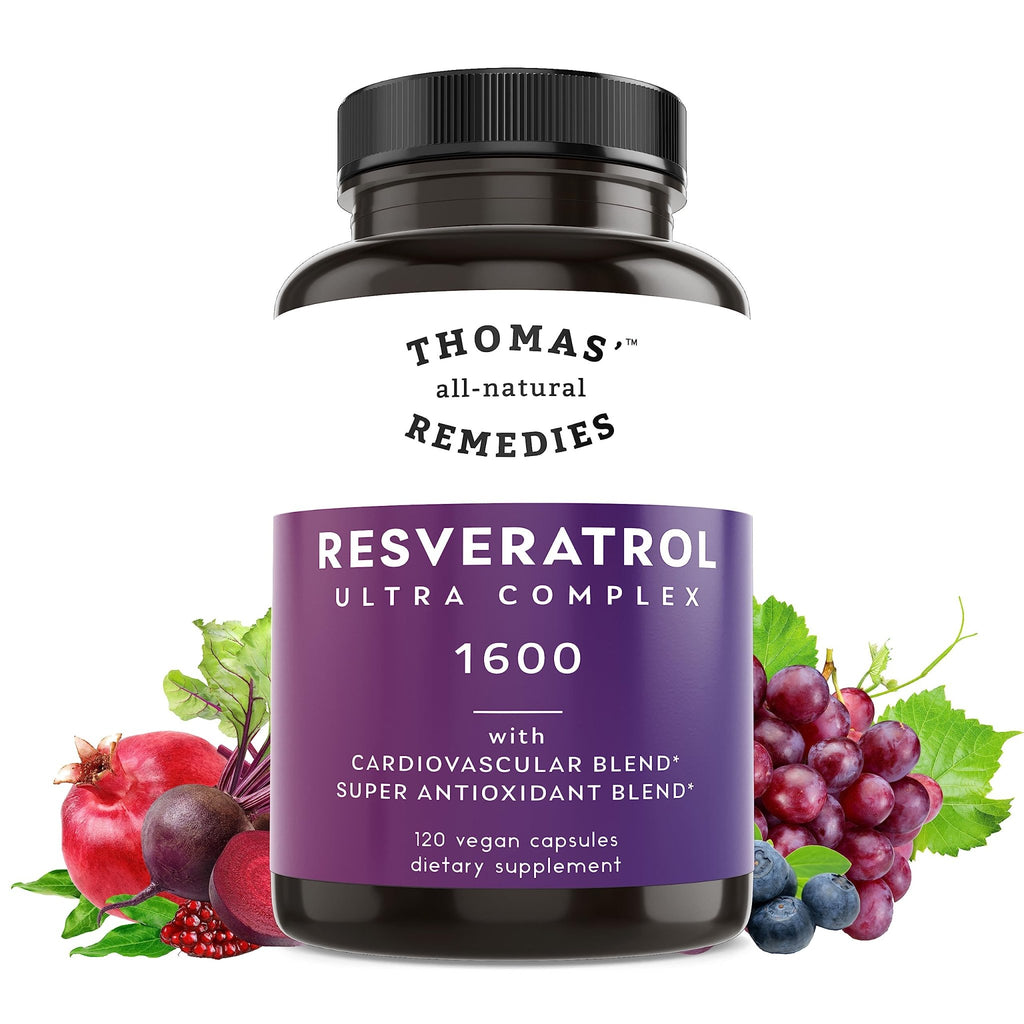 Thomas' all-natural Remedies Resveratrol 1600mg Organic Trans-Resveratrol Antioxidant Supplement with Organic Grape Seed Extract and Quercetin - FENGGESTORE20