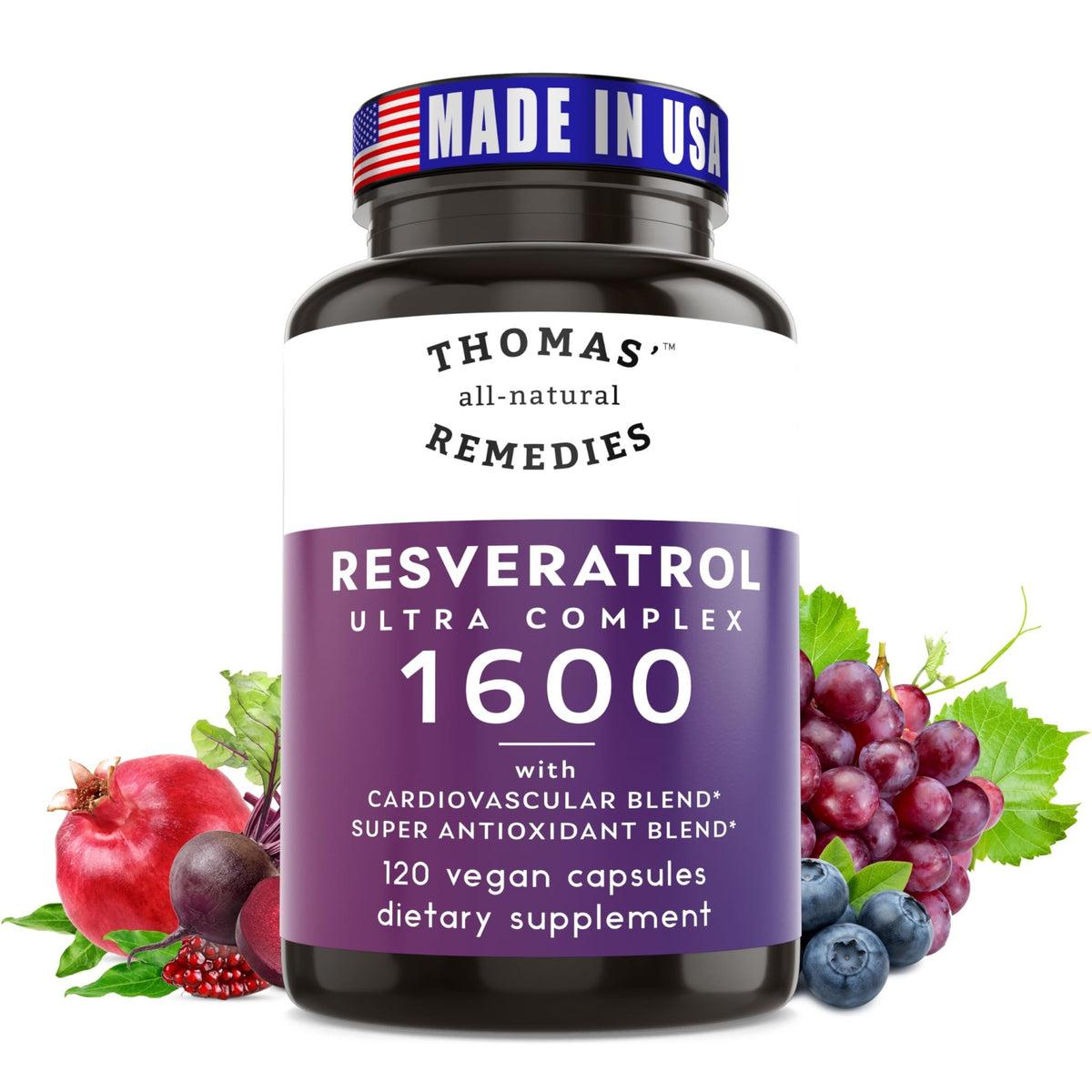 Thomas' all-natural Remedies Resveratrol 1600mg Organic Trans-Resveratrol Antioxidant Supplement with Organic Grape Seed Extract and Quercetin - FENGGESTORE20