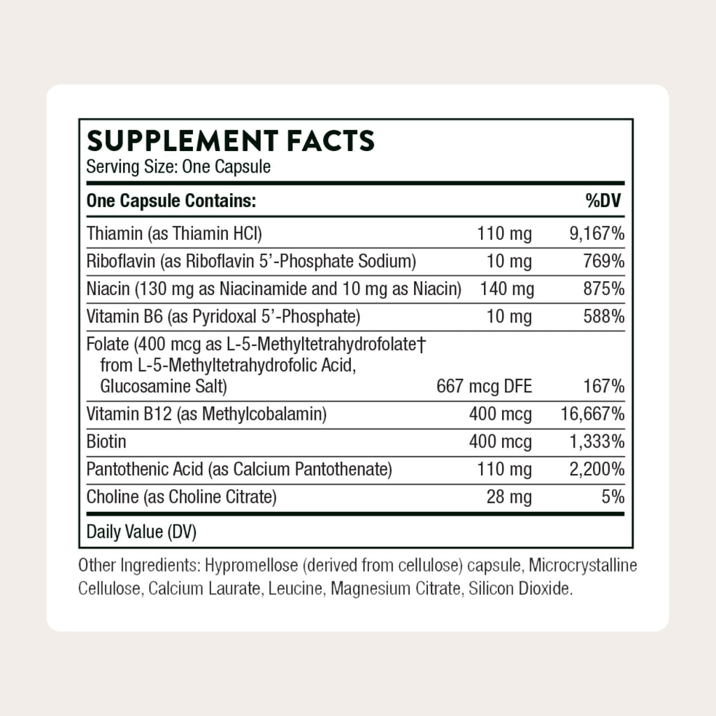 THORNE - Basic B-Complex - Tissue-Ready Vitamin B Complex Supplement with Choline - Supports Cellular Energy Production, Brain Health & Red Blood Cell Formation - FENGGESTORE20