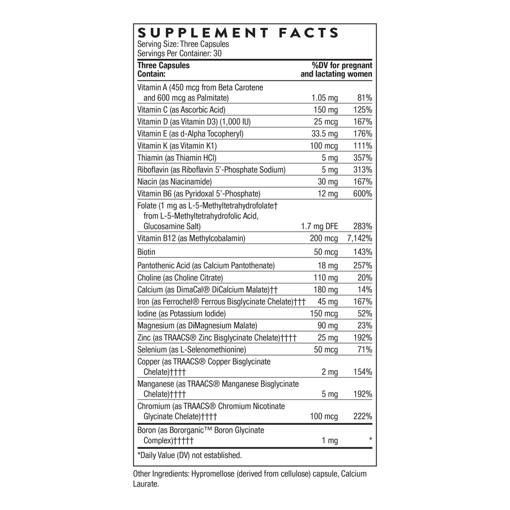 THORNE - Basic Prenatal - Well-Researched Folate Multi for Pregnant & Nursing Women - Includes 18 Vitamins & Minerals, Plus Choline - Third-Party Certified - FENGGESTORE20