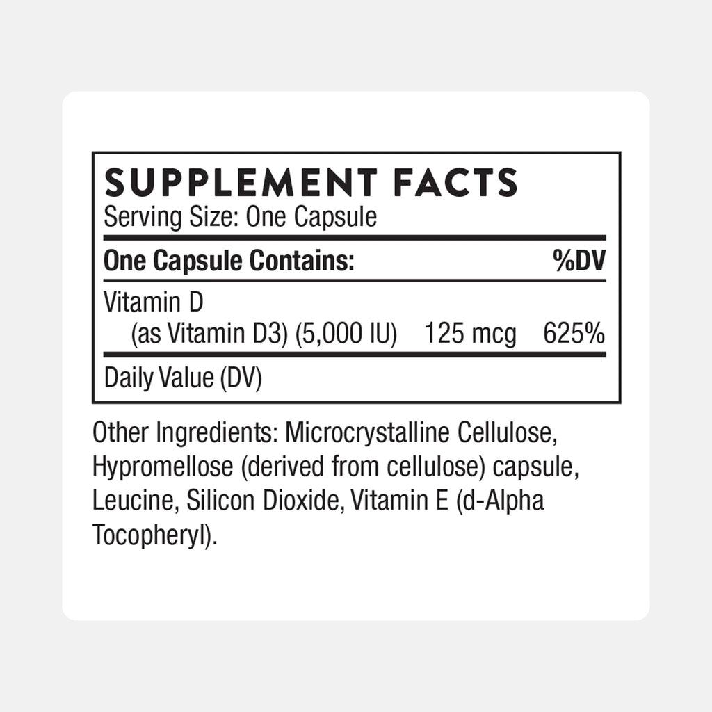 THORNE - Vitamin D-5,000 - Vitamin D3 Supplement - Supports Healthy Bones, Teeth & Muscles, Plus Cardiovascular & Immune Function* - NSF Certified for Sport - Gluten, Dairy & Soy-Free - 60 Capsules - FENGGESTORE20