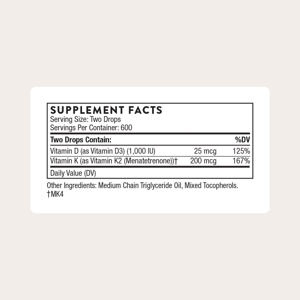 THORNE - Vitamin D + K2 Liquid with a Metered Dispenser - Vitamins D3 & K2 to Support Healthy Bones & Muscles* - 1 Fl Oz (30 ml) - 600 Servings - FENGGESTORE20
