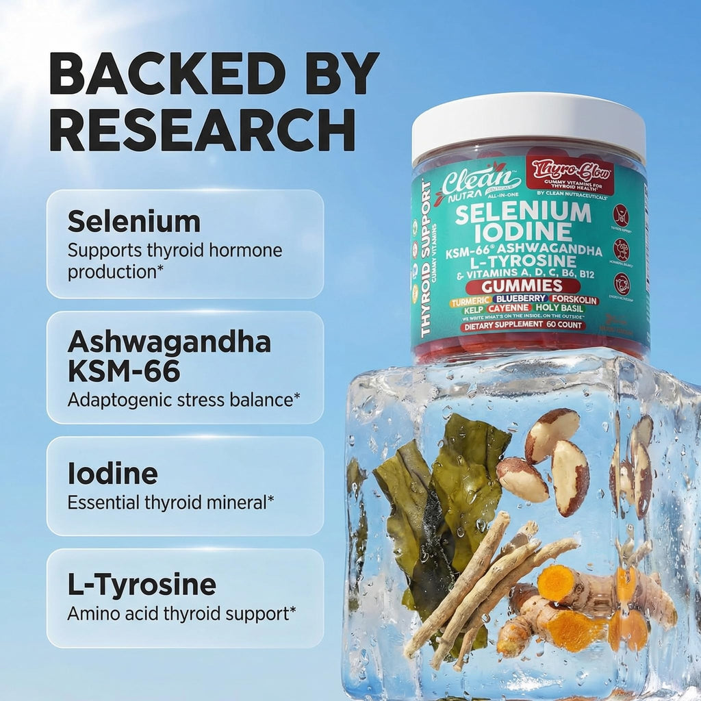 ThyroGlow Thyroid Support Gummies Selenium Iodine KSM 66 Ashwagandha L Tyrosine Vitamin D, C, B12, B6 Turmeric Blueberry Holy - FENGGESTORE20