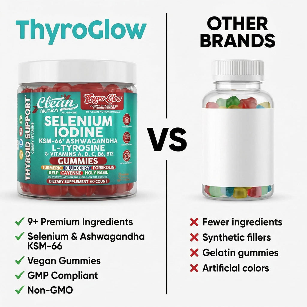 ThyroGlow Thyroid Support Gummies Selenium Iodine KSM 66 Ashwagandha L Tyrosine Vitamin D, C, B12, B6 Turmeric Blueberry Holy - FENGGESTORE20