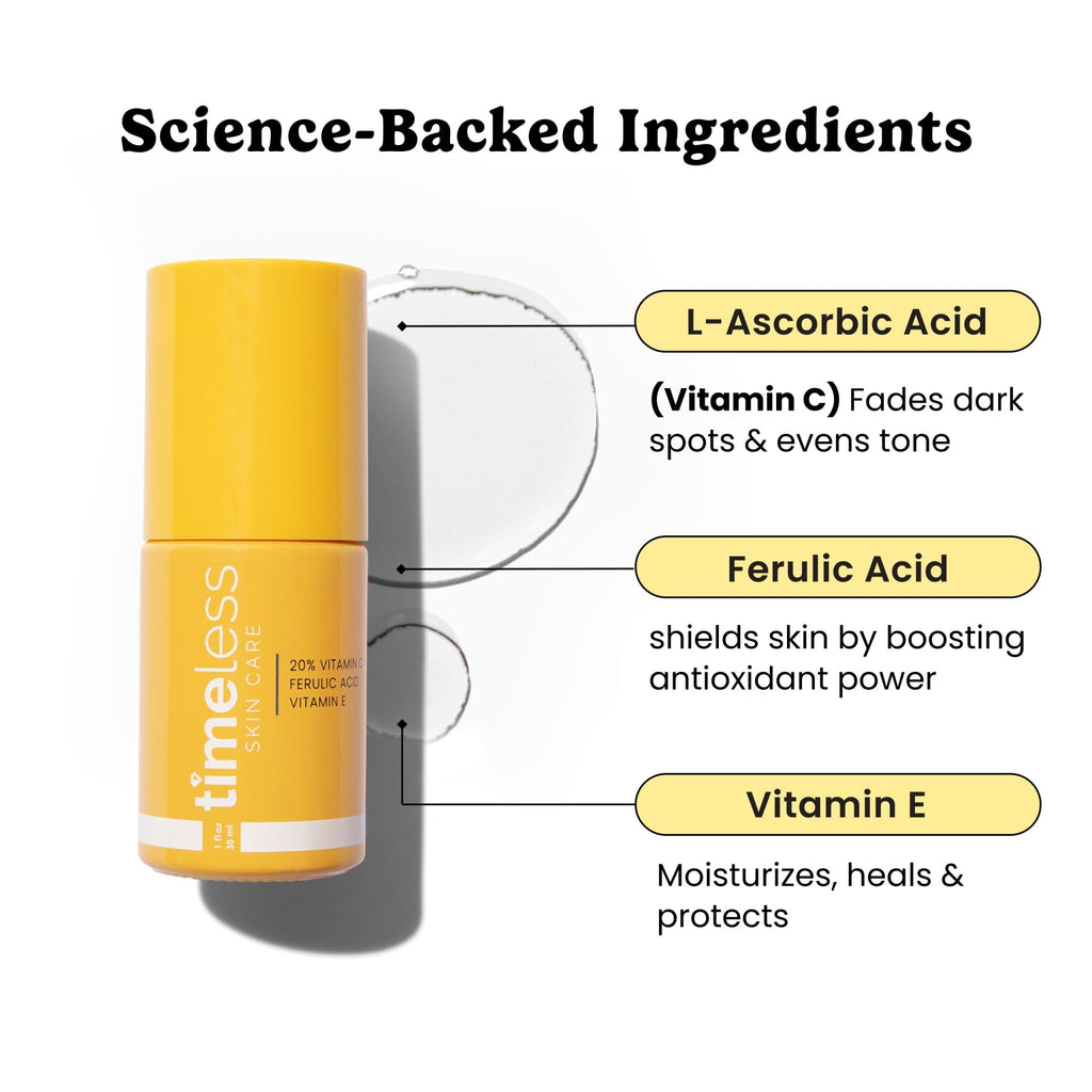 Timeless Skin Care Vitamin C Serum with Vitamin E & Ferulic Acid - Brightening Serum - for Oily & Dry Skin - Fragrance-Free - 1 oz - FENGGESTORE20
