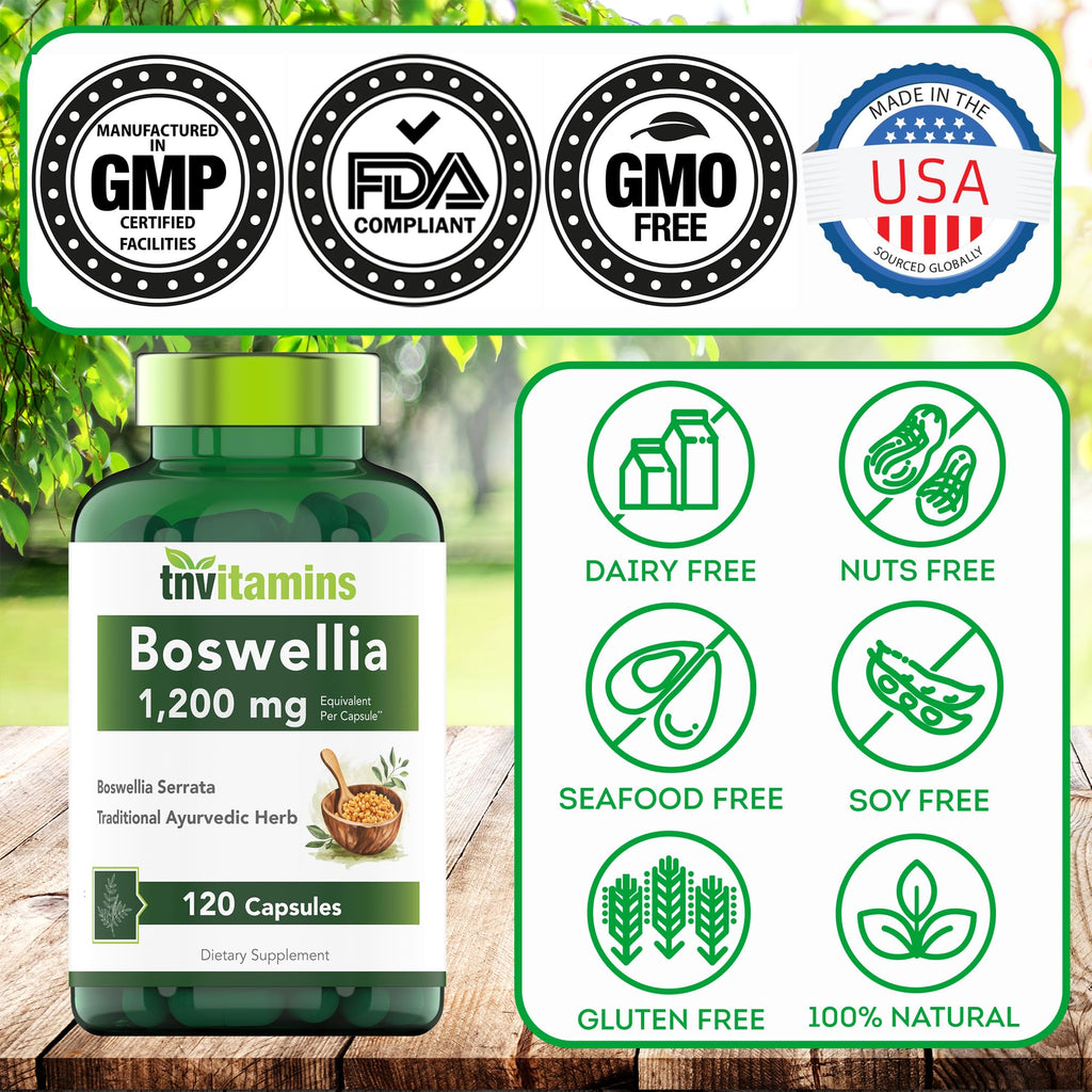 tnvitamins Boswellia Extract Capsules, 120 Count | 1,200 mg Per Capsule | 65% Boswellic Acids + 10:1 Concentrated Extract | Boswellia Serrata - FENGGESTORE20
