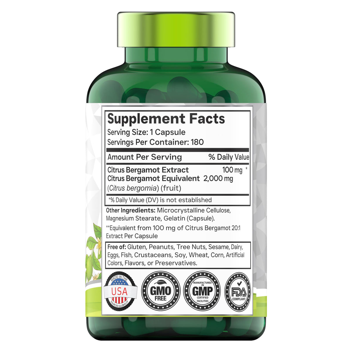 tnvitamins Citrus Bergamot 2000mg - 180 Capsules | Ultra Potent Citrus Bergamot Supplement 2000 mg Per 1 Capsule Serving - FENGGESTORE20