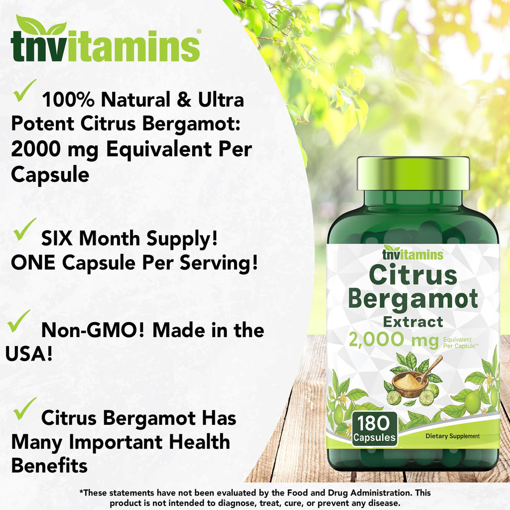 tnvitamins Citrus Bergamot 2000mg - 180 Capsules | Ultra Potent Citrus Bergamot Supplement 2000 mg Per 1 Capsule Serving - FENGGESTORE20