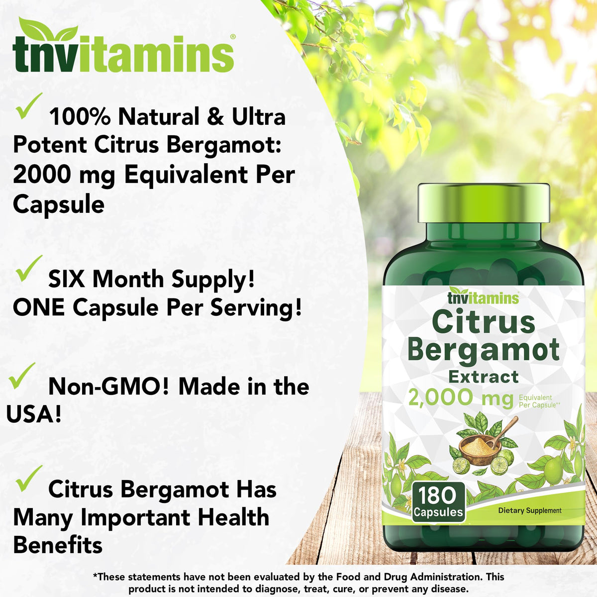 tnvitamins Citrus Bergamot 2000mg - 180 Capsules | Ultra Potent Citrus Bergamot Supplement 2000 mg Per 1 Capsule Serving - FENGGESTORE20