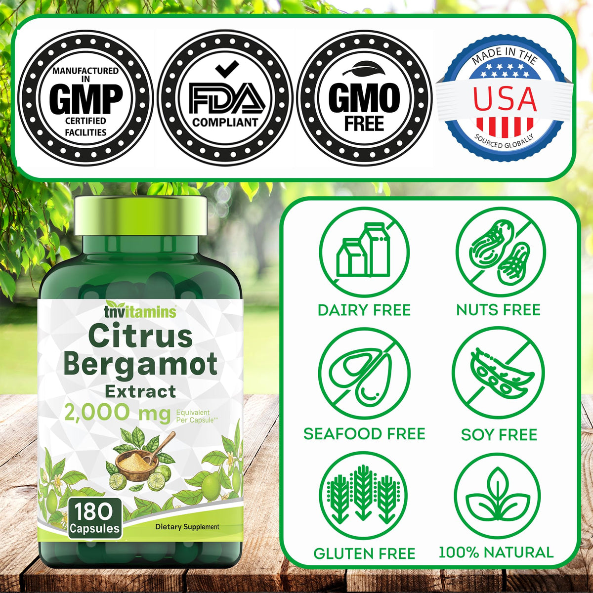 tnvitamins Citrus Bergamot 2000mg - 180 Capsules | Ultra Potent Citrus Bergamot Supplement 2000 mg Per 1 Capsule Serving - FENGGESTORE20