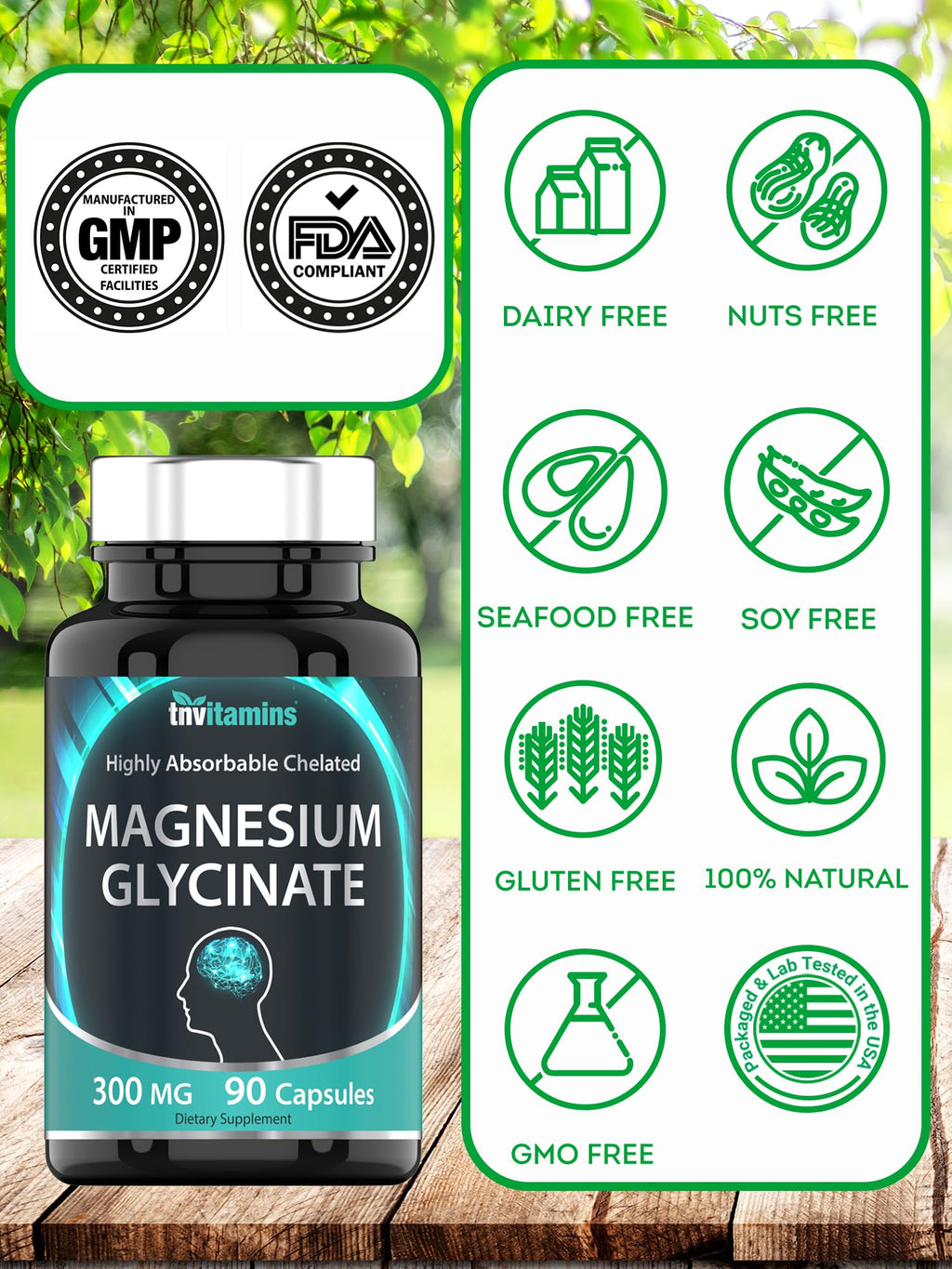 tnvitamins Magnesium Glycinate 300mg, 90 Capsules | High Absorption Chelated Magnesium for Sleep, Calm & Muscle Support* | Non-GMO, Gentle, Non-Laxative | TNVitamins - FENGGESTORE20