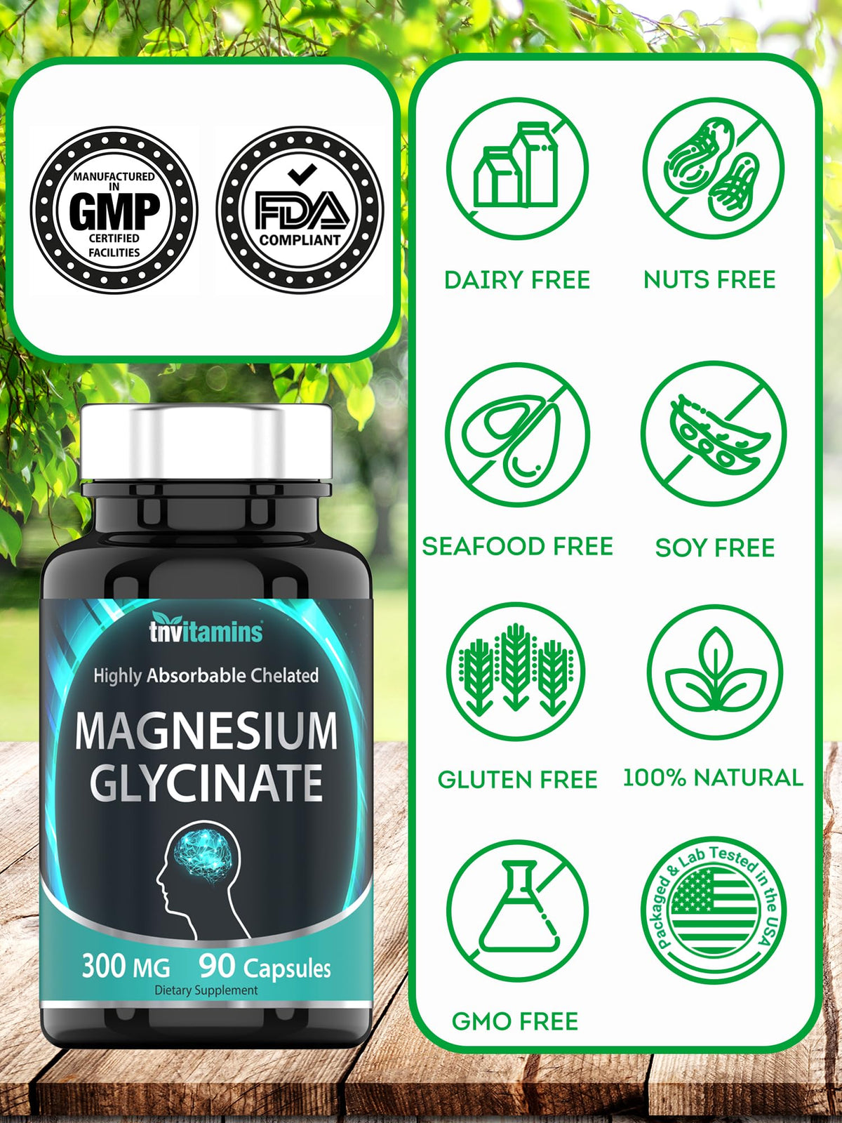 tnvitamins Magnesium Glycinate 300mg, 90 Capsules | High Absorption Chelated Magnesium for Sleep, Calm & Muscle Support* | Non-GMO, Gentle, Non-Laxative | TNVitamins - FENGGESTORE20