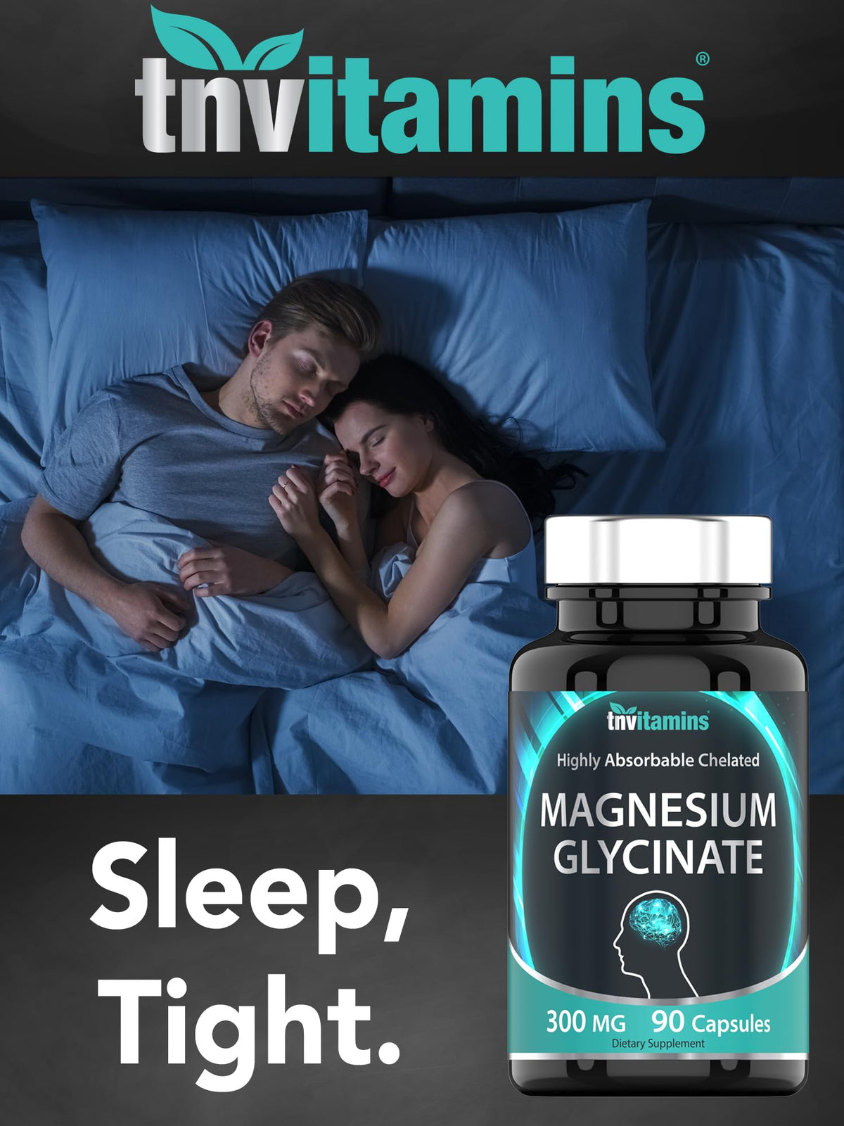 tnvitamins Magnesium Glycinate 300mg, 90 Capsules | High Absorption Chelated Magnesium for Sleep, Calm & Muscle Support* | Non-GMO, Gentle, Non-Laxative | TNVitamins - FENGGESTORE20