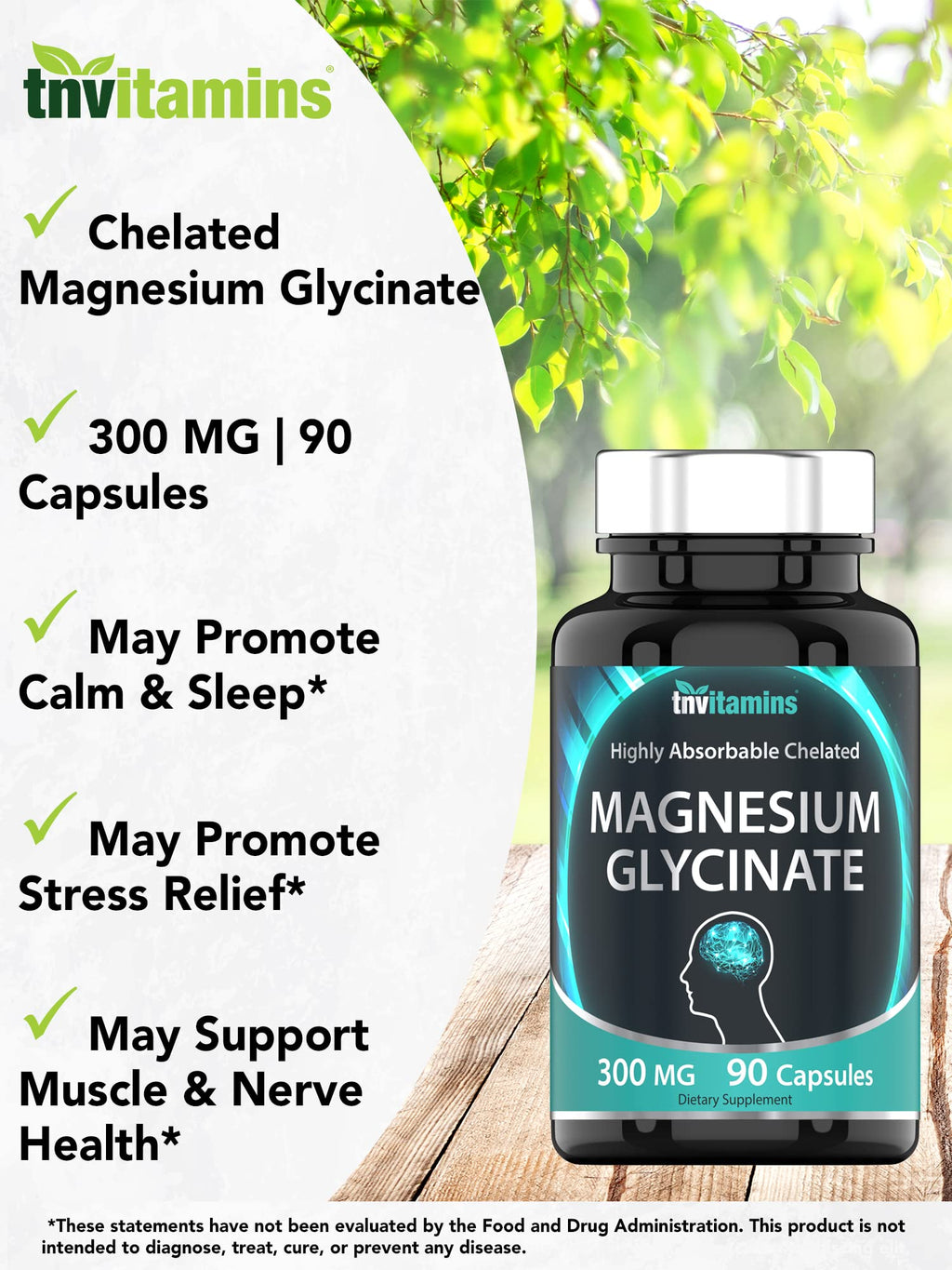 tnvitamins Magnesium Glycinate 300mg, 90 Capsules | High Absorption Chelated Magnesium for Sleep, Calm & Muscle Support* | Non-GMO, Gentle, Non-Laxative | TNVitamins - FENGGESTORE20