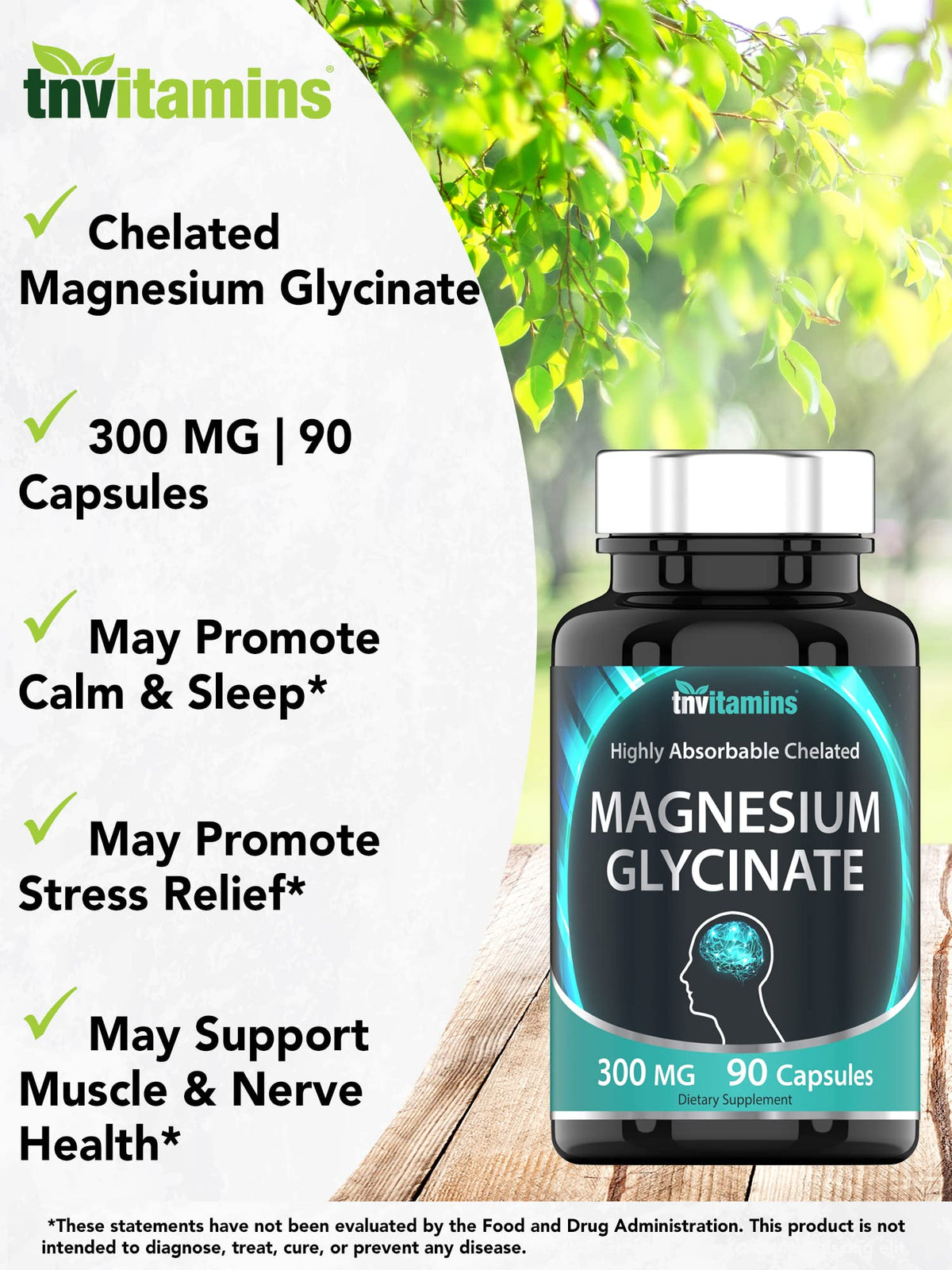 tnvitamins Magnesium Glycinate 300mg, 90 Capsules | High Absorption Chelated Magnesium for Sleep, Calm & Muscle Support* | Non-GMO, Gentle, Non-Laxative | TNVitamins - FENGGESTORE20