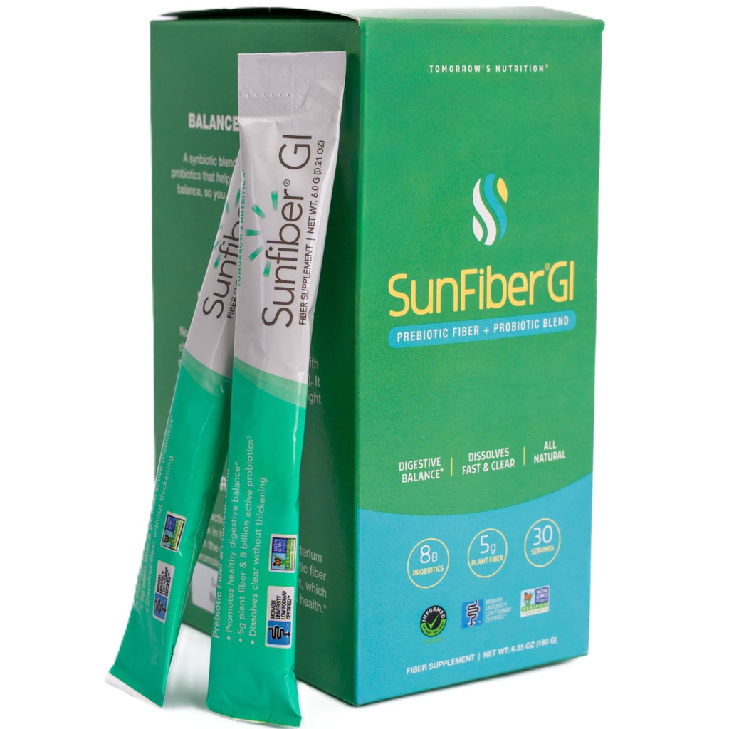 Tomorrow's Nutrition Sunfiber GI, Prebiotic Fiber & Probiotic Blend, 5g Prebiotic Fiber & 8 Billion Probiotics Per Serving, Low FODMAP, 30 Packets, Unflavored - FENGGESTORE20
